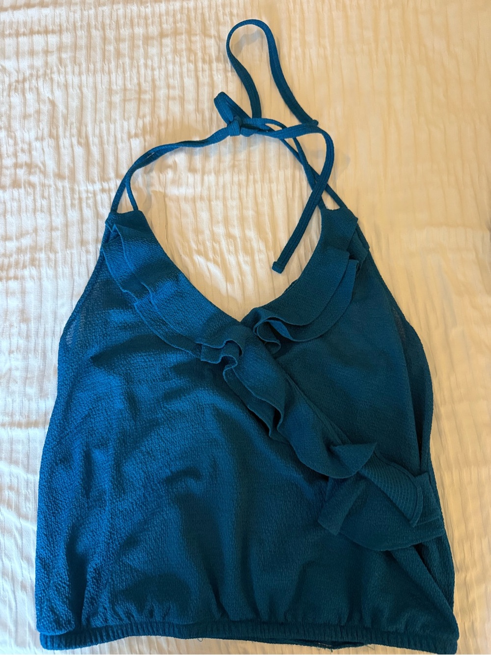 Express Teal Textured Halter Tank Top